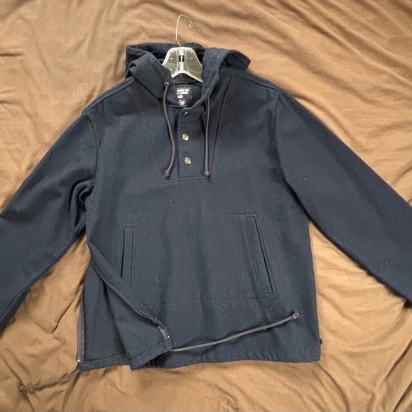 Men's Vintage Polo Ralph Lauren Wool Anorak Navy Blue Hoodie Sweater